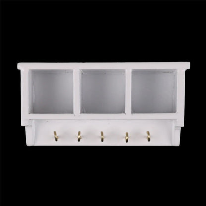 Miniature White Wall Rack with Hooks   