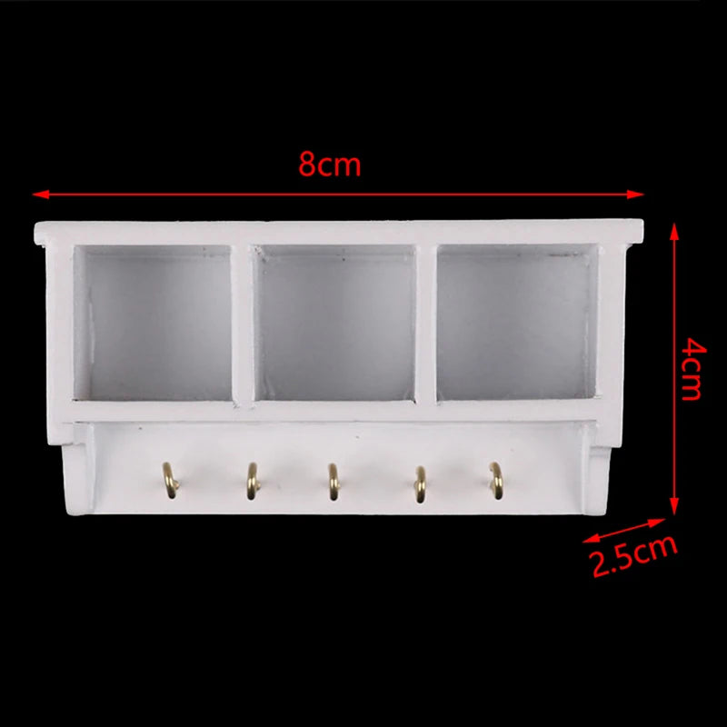 Miniature White Wall Rack with Hooks   