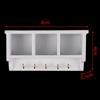 Miniature White Wall Rack with Hooks   