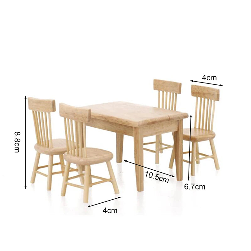 Miniature Wooden Dining Table & Chairs   
