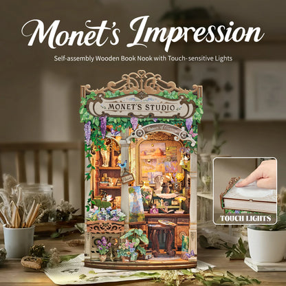 Wooden Monet's Studio Shelf Insert Kits Miniature Model book nook kit – detailed view