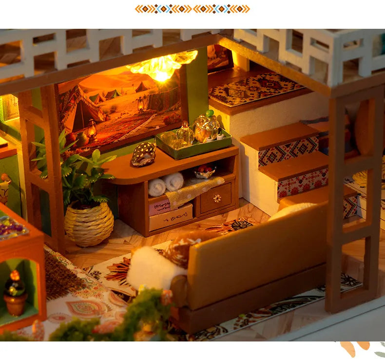 Wooden Bohemian Loft Miniature LED 3d wooden puzzle – finished result