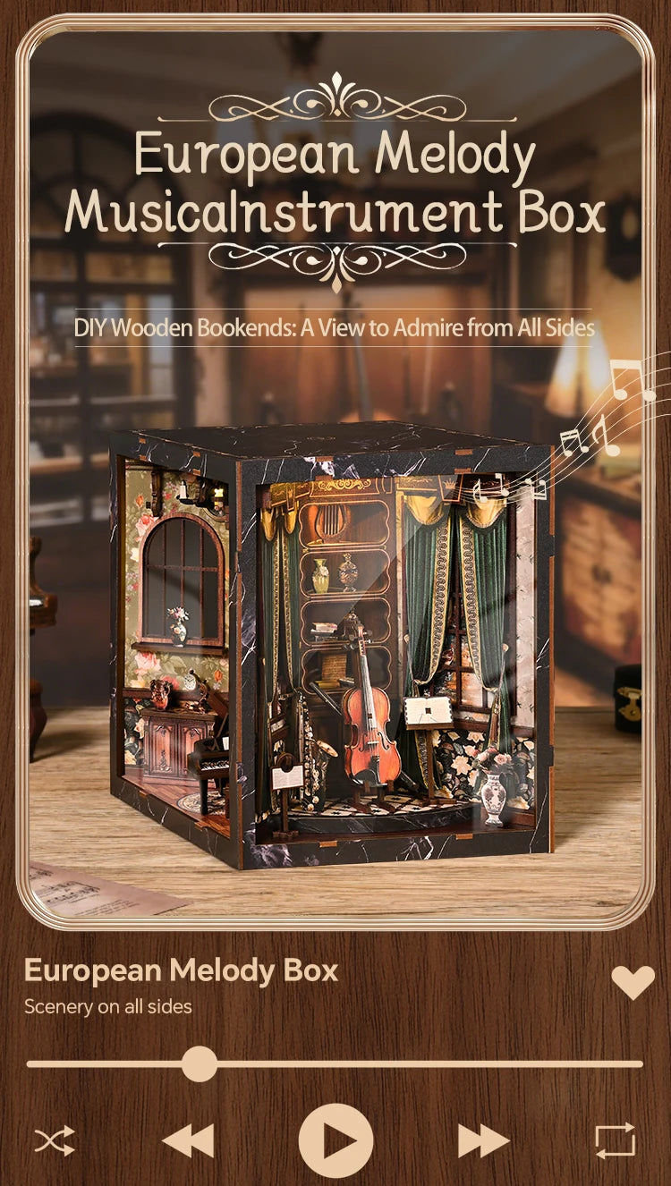 Wooden European Melody Box Shelf Insert Kits Book book nook kit – detailed view