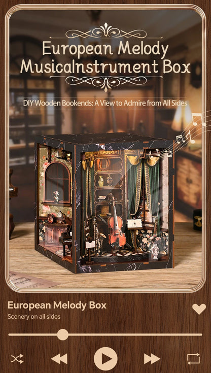 Wooden European Melody Box Shelf Insert Kits Book book nook kit – detailed view