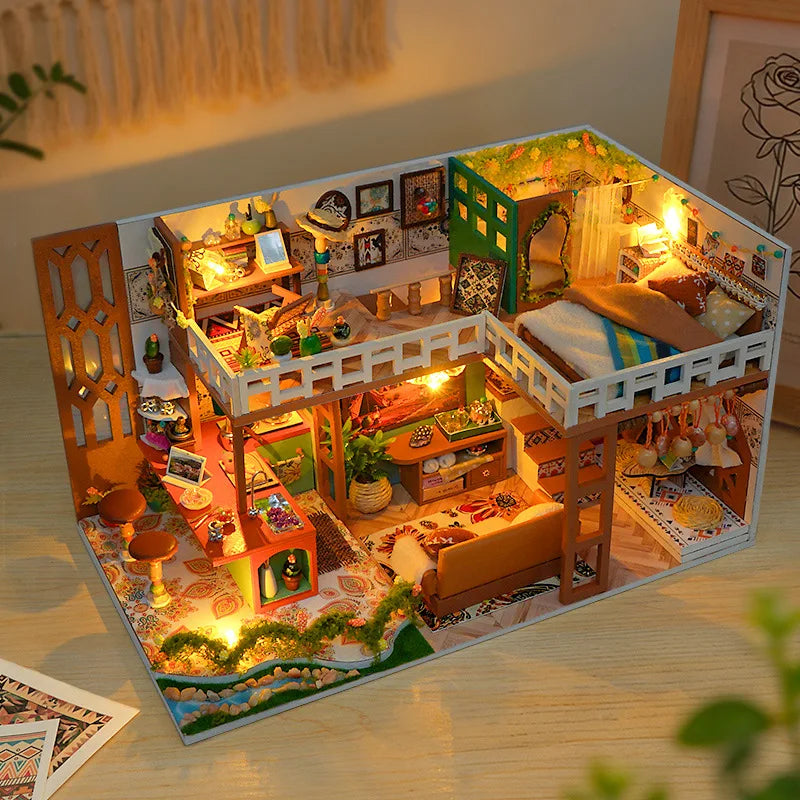 Wooden Bohemian Loft Miniature LED 3d wooden puzzle – complete kit