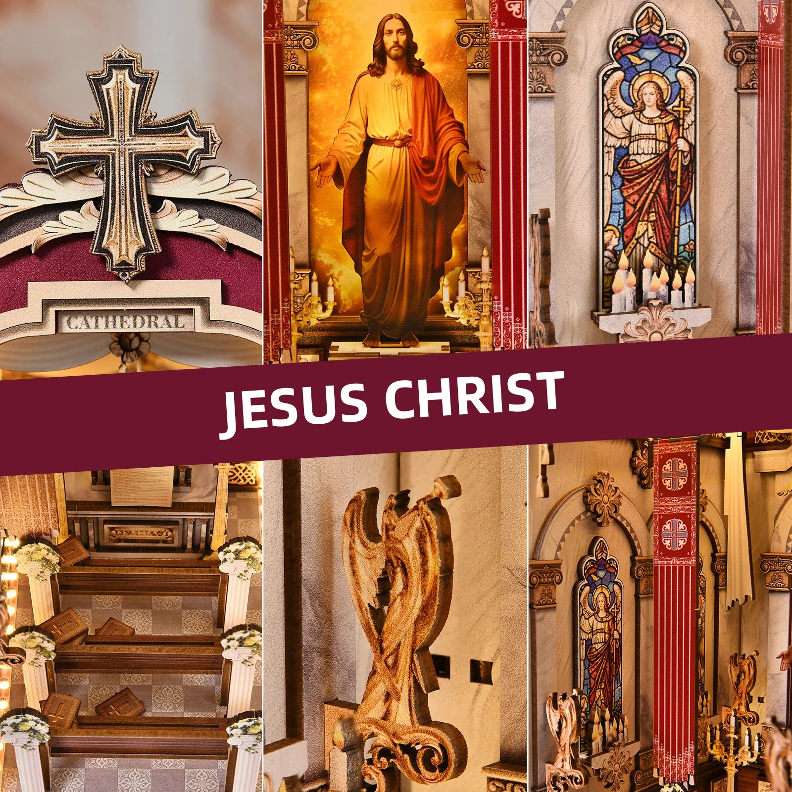 Cathedral Scene DIY Book Nook Kit - Detailed View