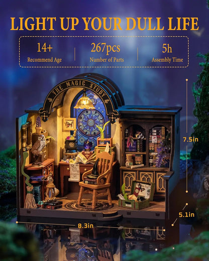 Robotime Rolife The Magic Study DIY Miniature House with Many Magic Note Books Dollhouse Decoration 3D Wooden Puzzle DG166