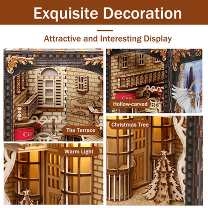 DIY Book Nook Kit with Light and Dust Cover – Wooden Miniature Puzzle