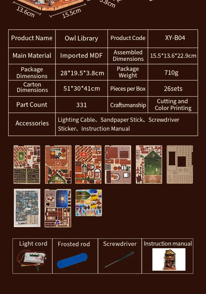 Wooden Miniature Model Owl Library Magic 3d wooden puzzle – view 33