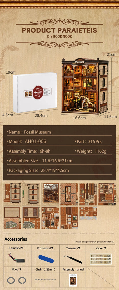 Wooden Fossil Museum Shelf Insert Kits Miniature Model book nook kit – view 17
