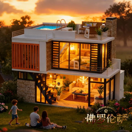 Modern European Doll Houses Florence Villa Model — Miniature 3d wooden puzzle – complete kit
