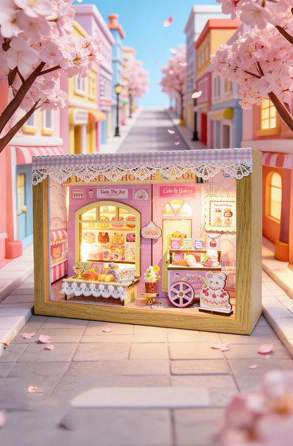 Wooden Dessert Store Miniature LED 3d wooden puzzle – side angle