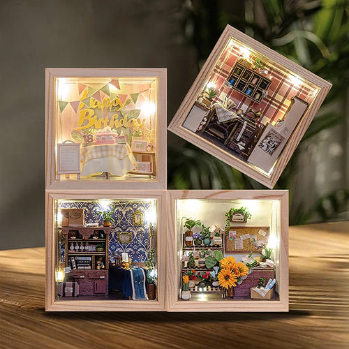 Wooden Sewing Shop Photo Frame Miniature with 3d wooden puzzle – complete kit