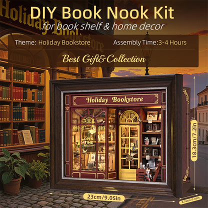 DIY Wooden Miniature Reading Room with LED Lights