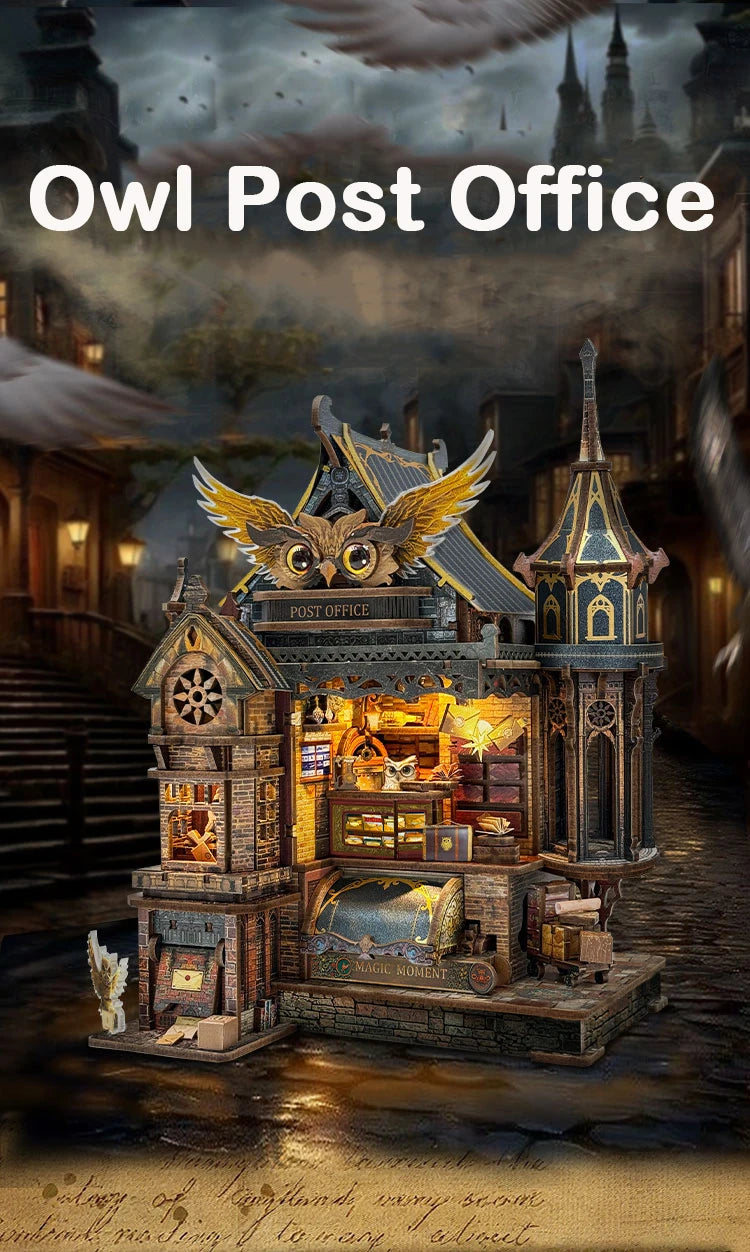 Wooden Miniature Model Owl Post Office 3d wooden puzzle – detailed view