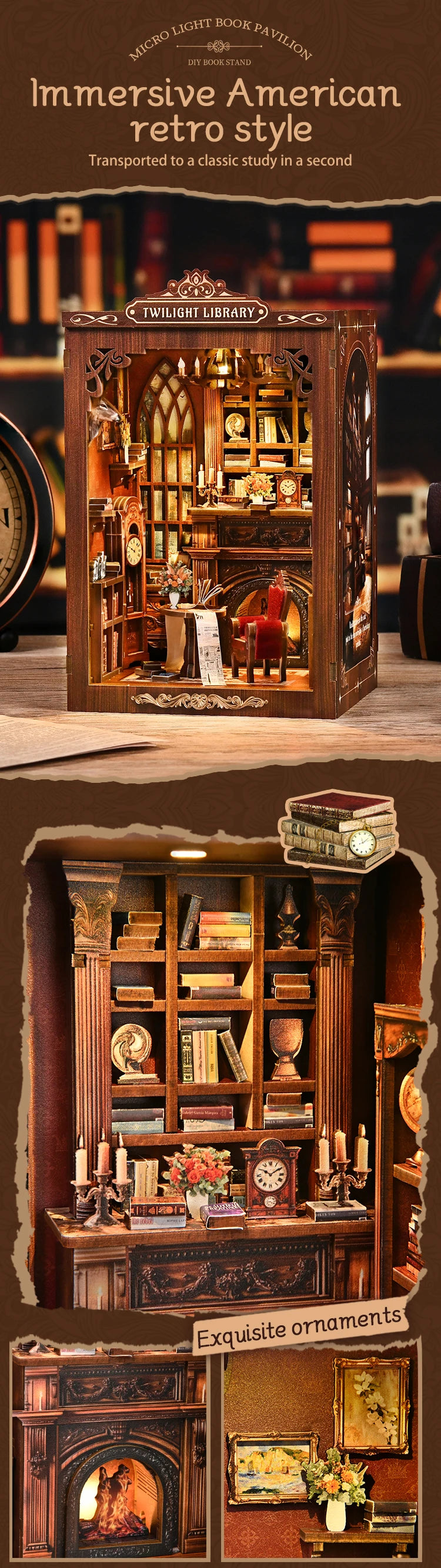 Twilight Library DIY Book Nook Kit - LED Lighting Feature