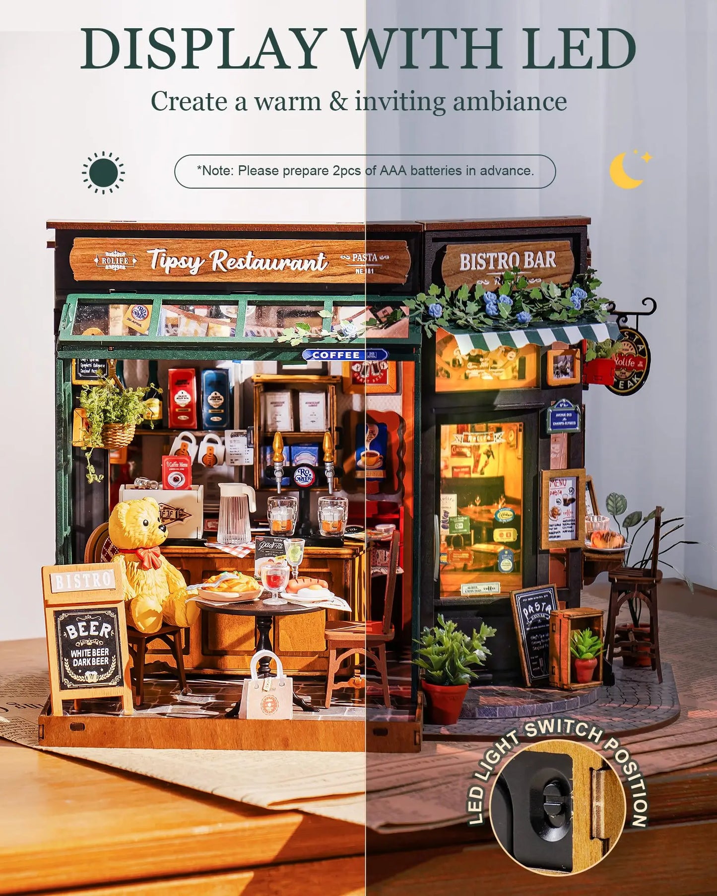 Tipsy Restaurant DIY Miniature House Kit - LED Lighting Feature