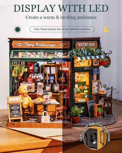 Tipsy Restaurant Miniature 3d wooden puzzle – display setup