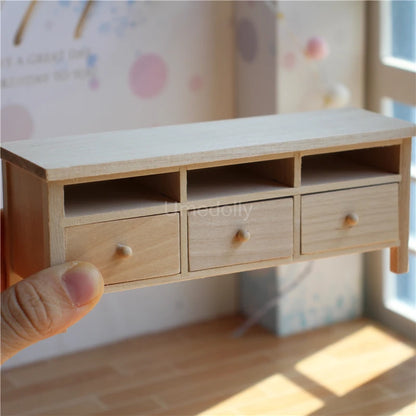 Miniature TV & Wood Bench Set | 1/6 Dollhouse Decor
