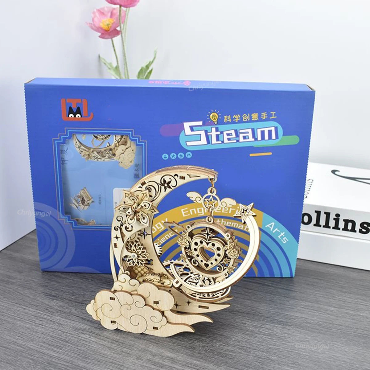 Moon Star Model Rotating 3d wooden puzzle – side angle
