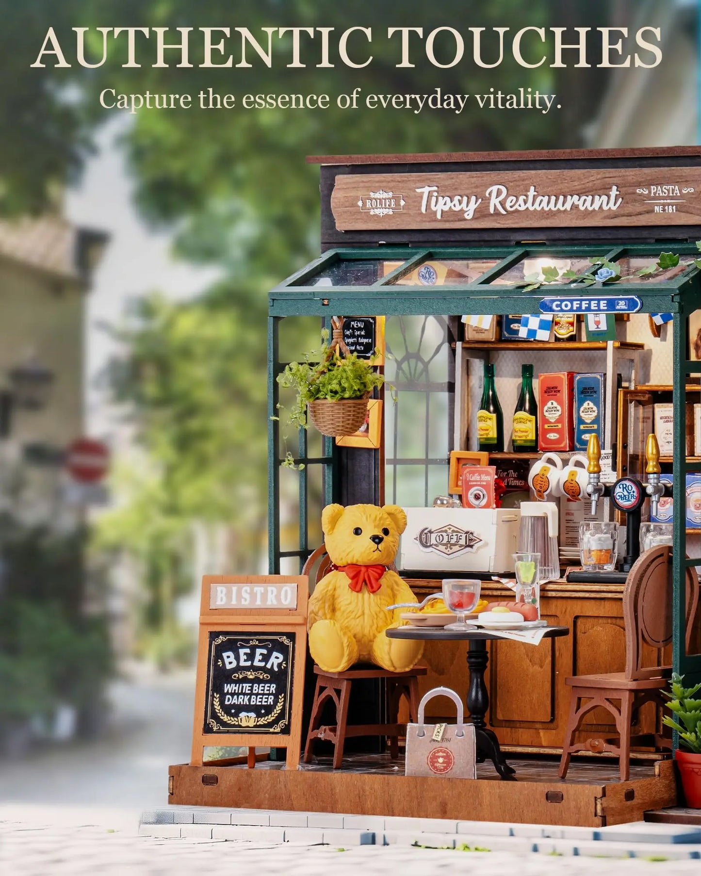 Tipsy Restaurant Miniature 3d wooden puzzle – side angle