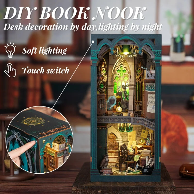 Miniature Wooden book nook kit – side angle