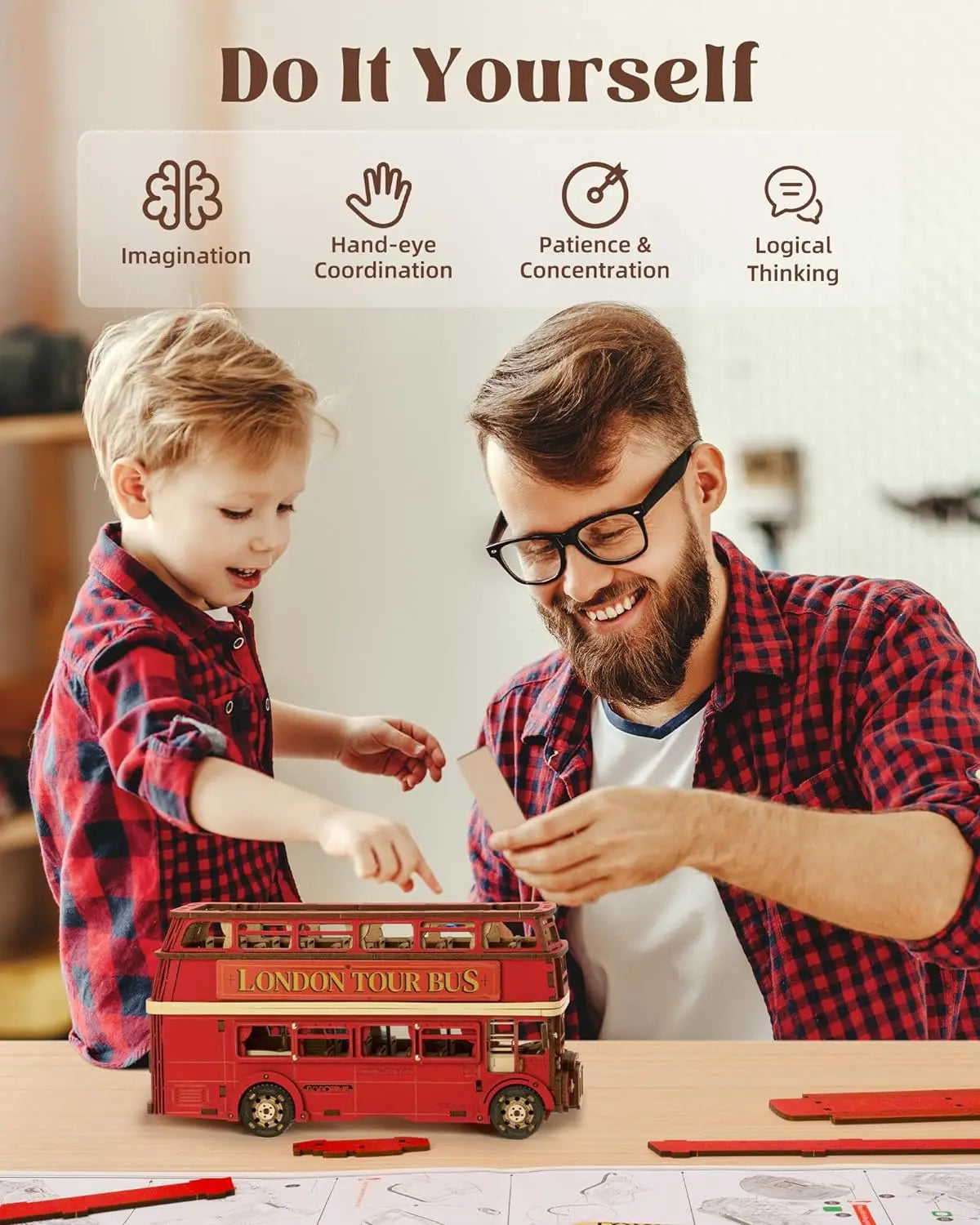 London Tour Bus DIY Miniature House Kit - Finished Display