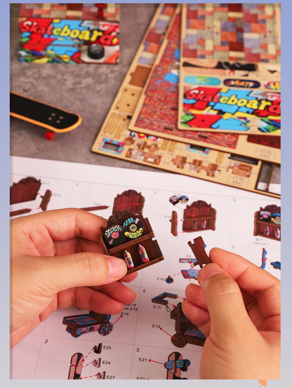 Dynamic Skatepark Diorama - Action-packed 3D Wooden Bookend 3d wooden puzzle – display setup