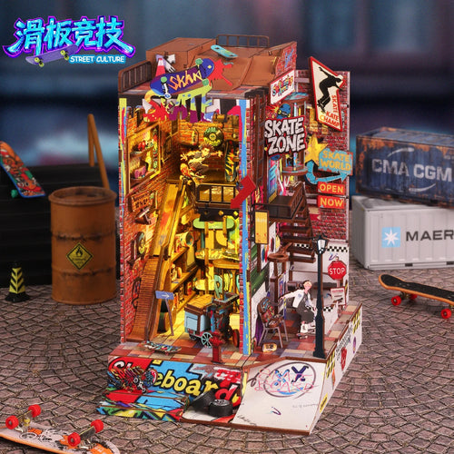 Dynamic Skatepark Diorama - Action-packed 3D Wooden Bookend 3d wooden puzzle – complete kit