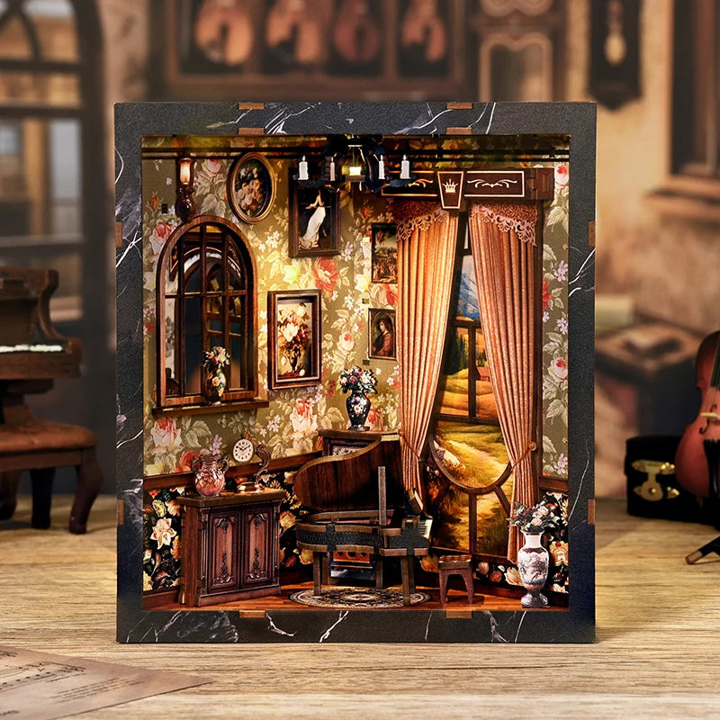 Wooden European Melody Box Shelf Insert Kits Book book nook kit – complete kit