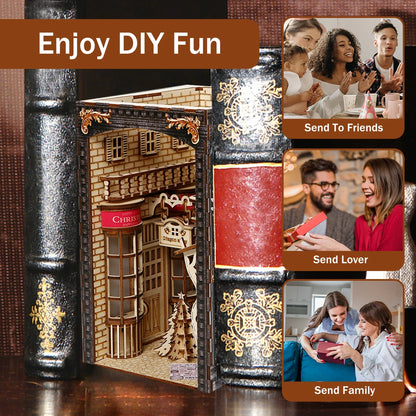 DIY Book Nook Kit with Light and Dust Cover – Wooden Miniature Puzzle