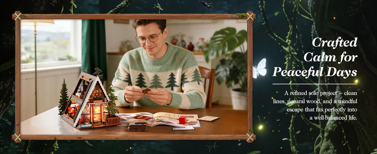 A-frame Cabin 3d wooden puzzle – with LED lights on