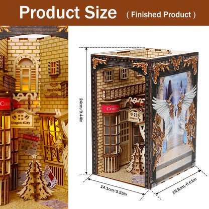 DIY Book Nook Kit with Light and Dust Cover – Wooden Miniature Puzzle