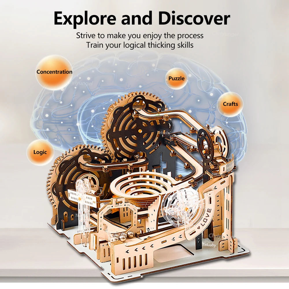 Marble Run Set Mechanical Model 3d wooden puzzle – close-up details