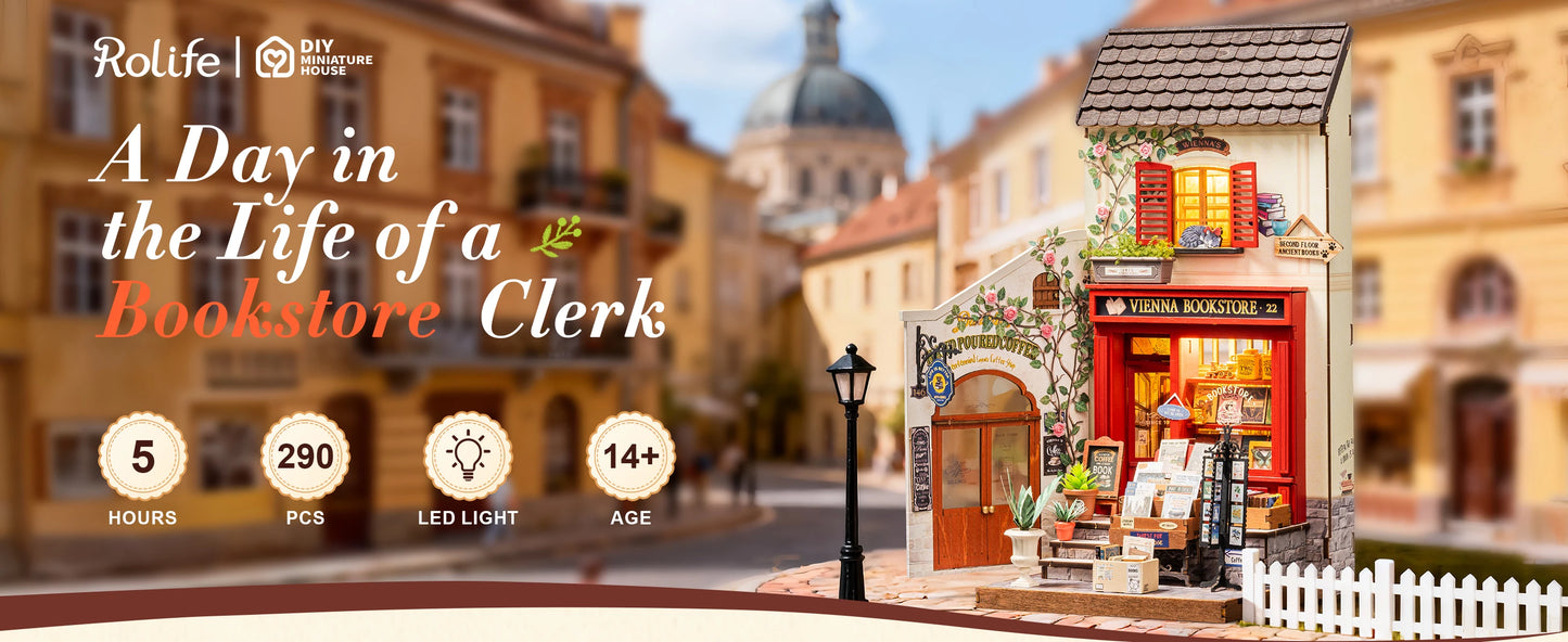 Vienna Bookstore Foldable 2 Story European miniature house kit – detailed view