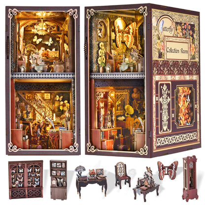 Butterfly Book nook kit Wooden 3D Puzzle DIY Dollhouse Bookshelf Building Model Kit Production High Quality Toys