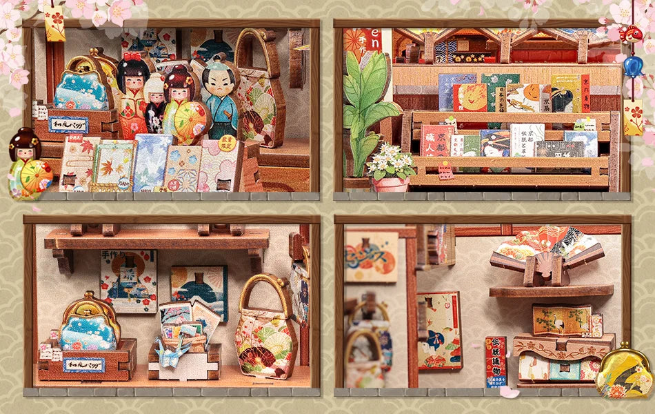 Miniature Bookshelf Insert Wooden book nook kit – packaging and contents