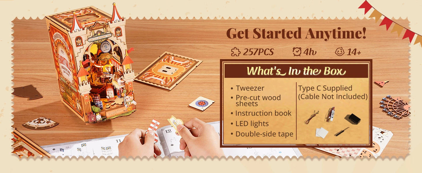 Fairytale Amusement Park book nook kit – packaging and contents