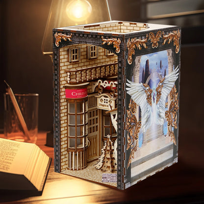 DIY Book Nook Kit with Light and Dust Cover – Wooden Miniature Puzzle