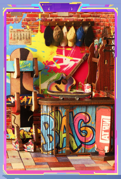 Dynamic Skatepark Diorama - Action-packed 3D Wooden Bookend 3d wooden puzzle – finished result