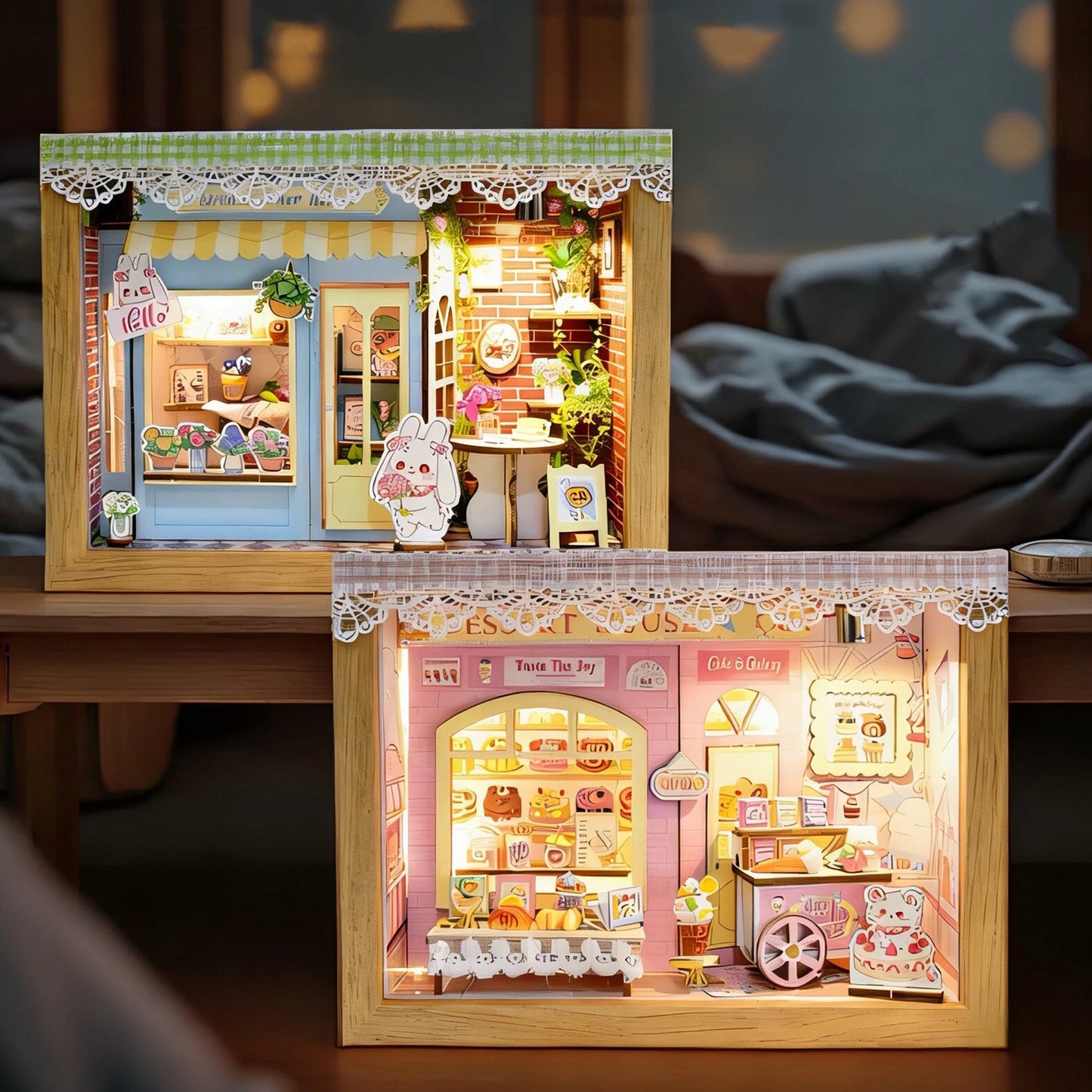 Wooden Dessert Store Miniature LED 3d wooden puzzle – complete kit