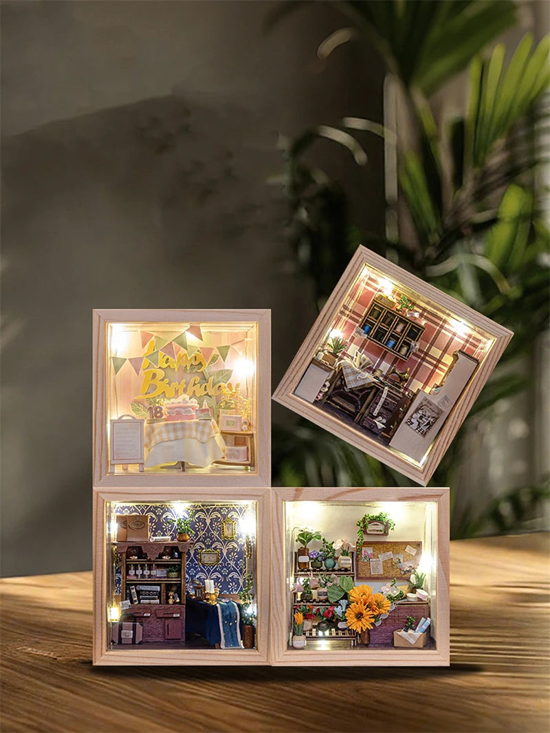 Wooden Sewing Shop Photo Frame Miniature with 3d wooden puzzle – detailed view