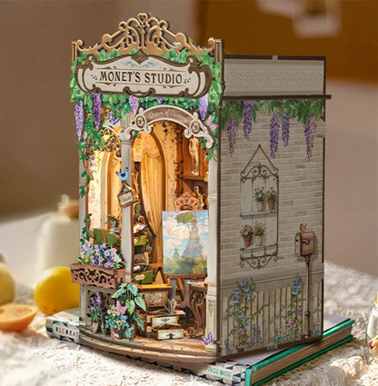 Wooden Monet's Studio Shelf Insert Kits Miniature Model book nook kit – close-up details