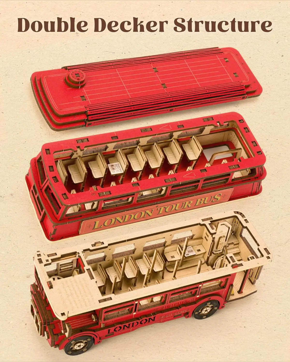 London Tour Bus DIY Miniature House Kit - Assembly Components