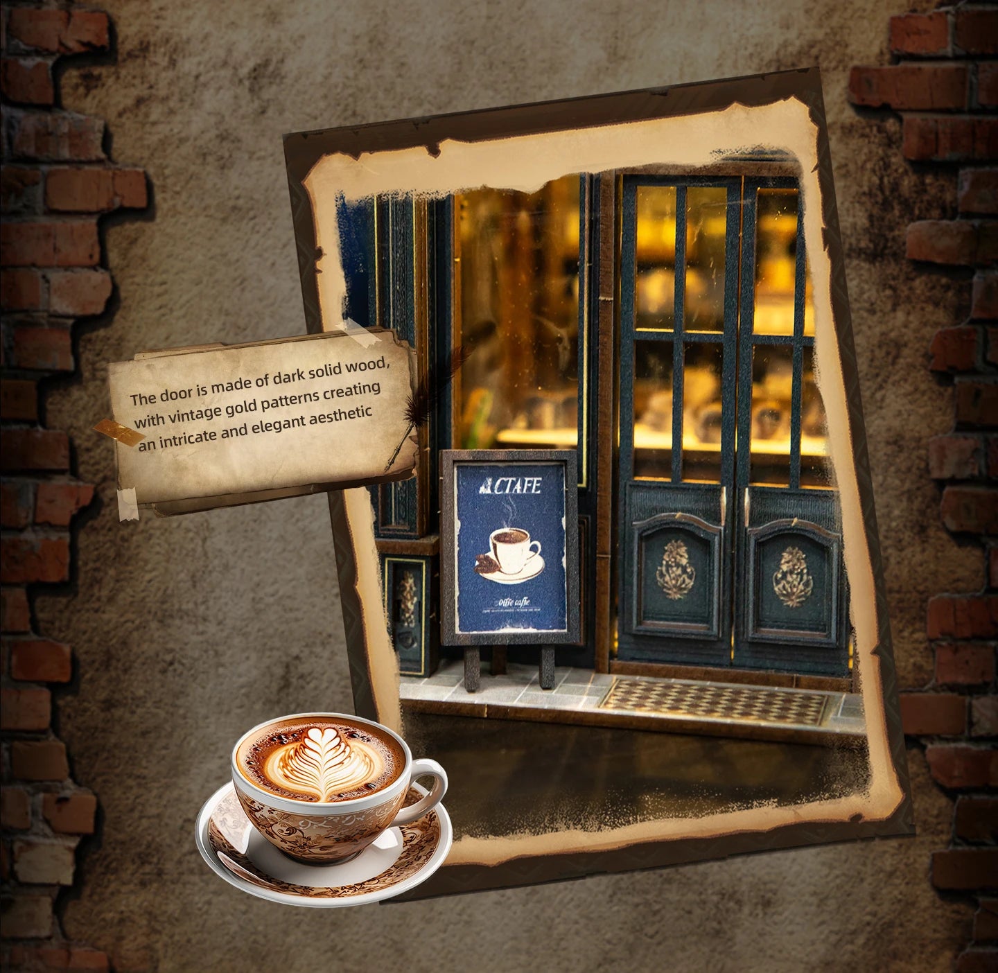 Wooden Green Crystal Coffee Shop Miniature 3d wooden puzzle – display setup