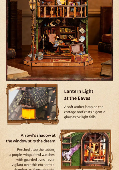 Wooden Miniature Model Owl Library Magic 3d wooden puzzle – building process