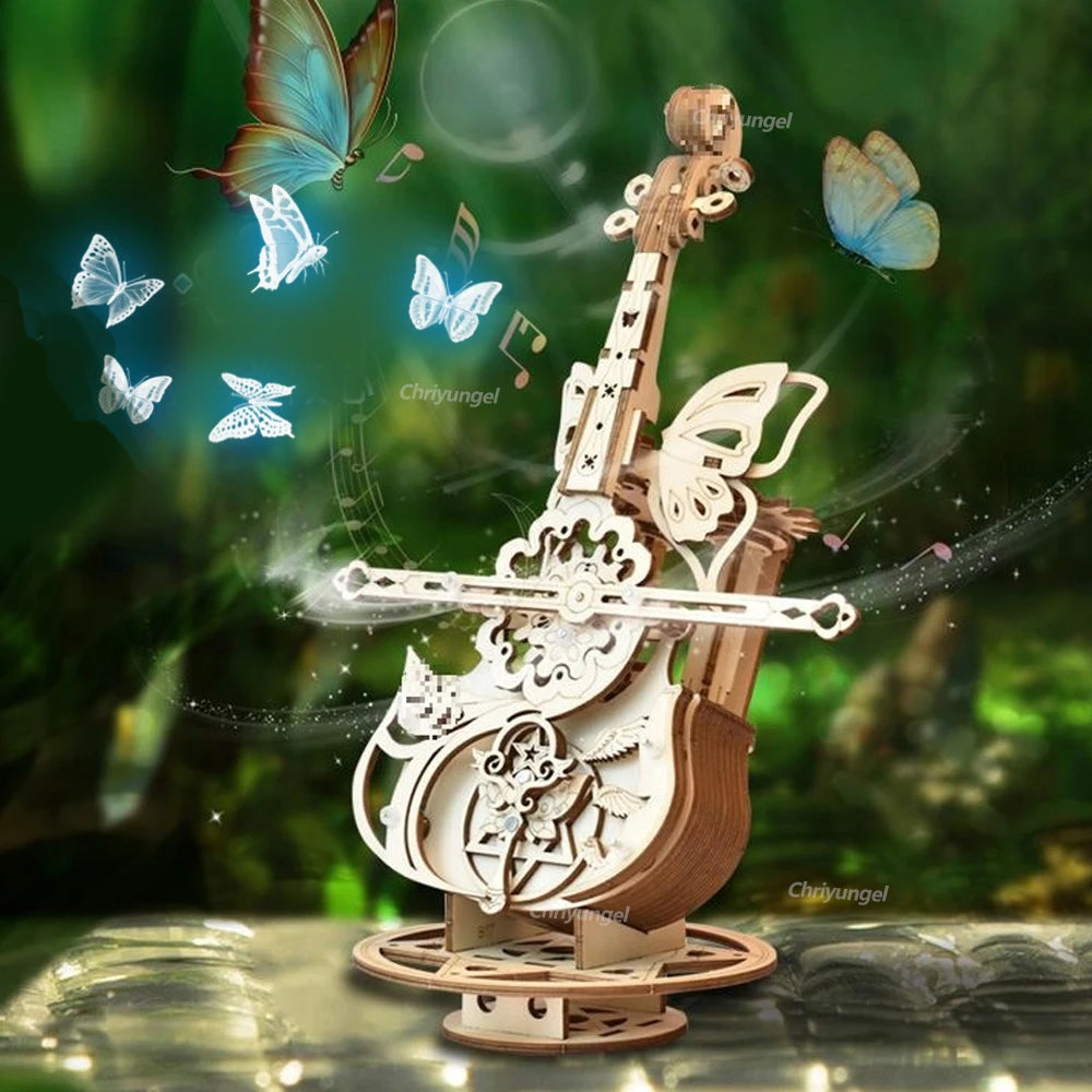 Wooden Cello Model Violin Building 3d wooden puzzle – with LED lights on