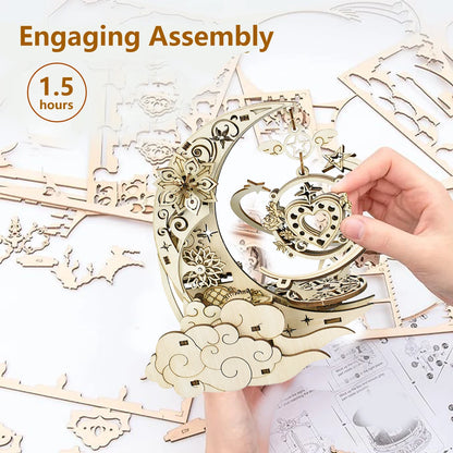 Moon Star Model Rotating 3d wooden puzzle – packaging and contents