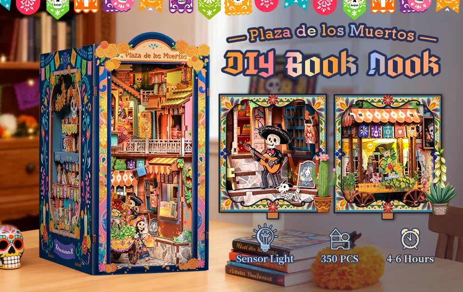 Laser Cut 3D Wooden book nook kit – side angle