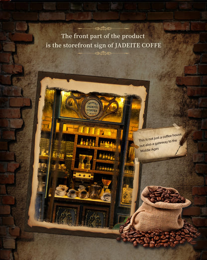 Wooden Green Crystal Coffee Shop Miniature 3d wooden puzzle – close-up details